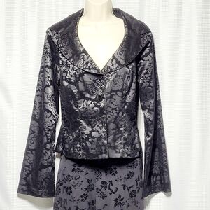 80s Vintage Velvet Satin Baroque Victorian Floral Jacket / Blazer Women's (M)
